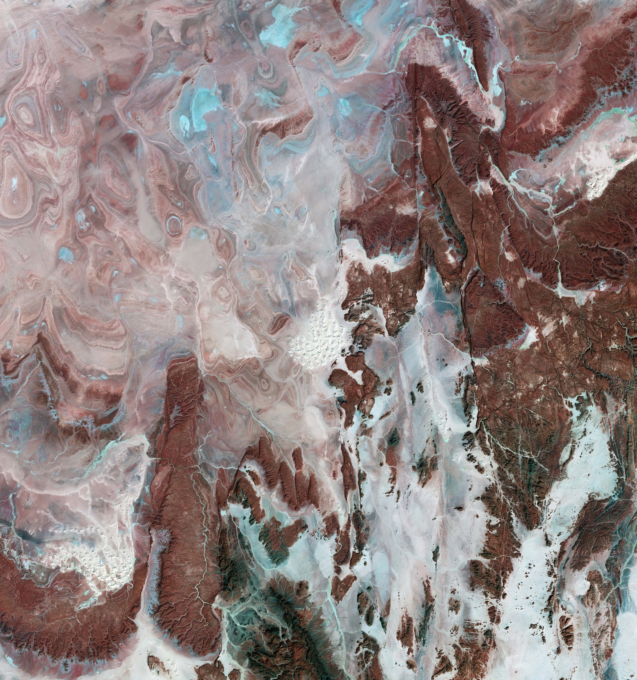 Sentinel-2 false-colour composite of an arid landscape in Algeria. Credit: ESA
