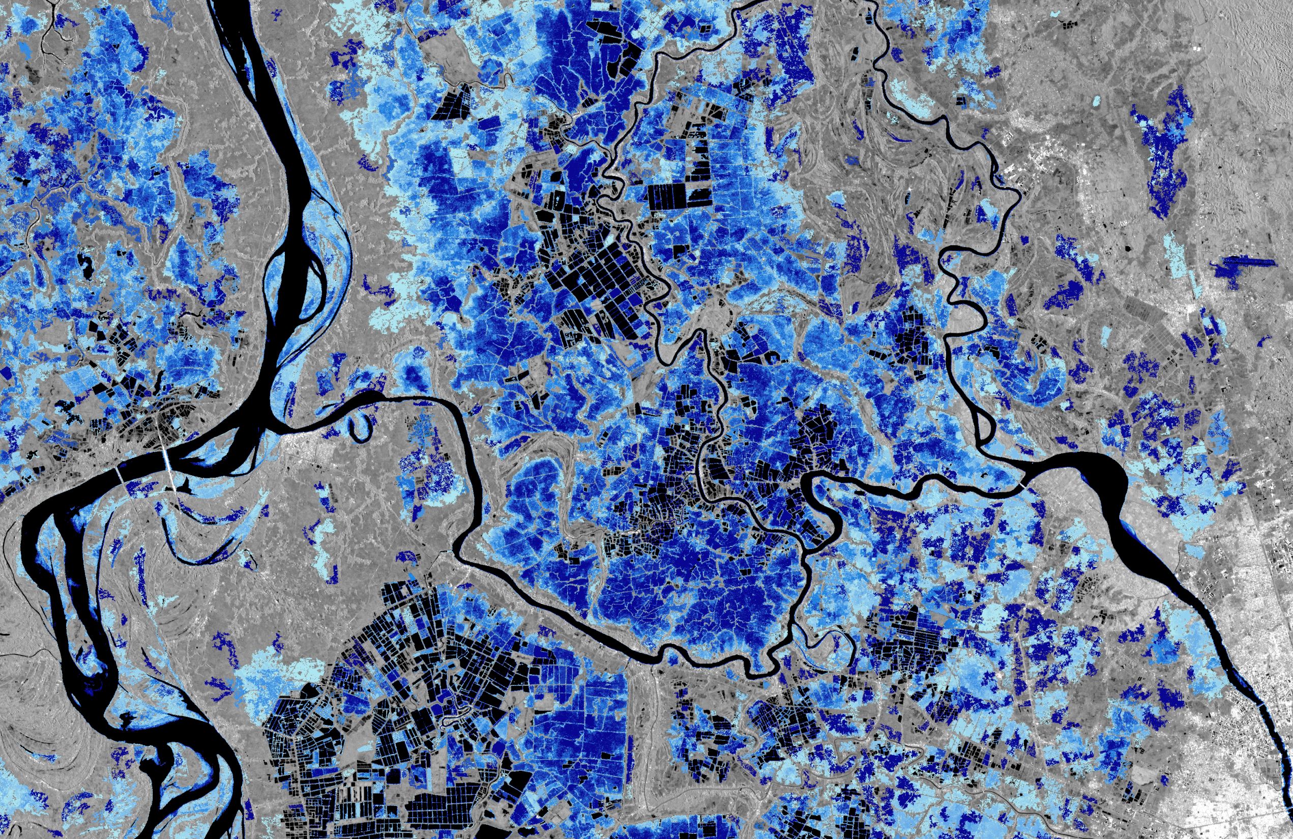 Copernicus Sentinel-1 flood monitoring. Credit: ESA